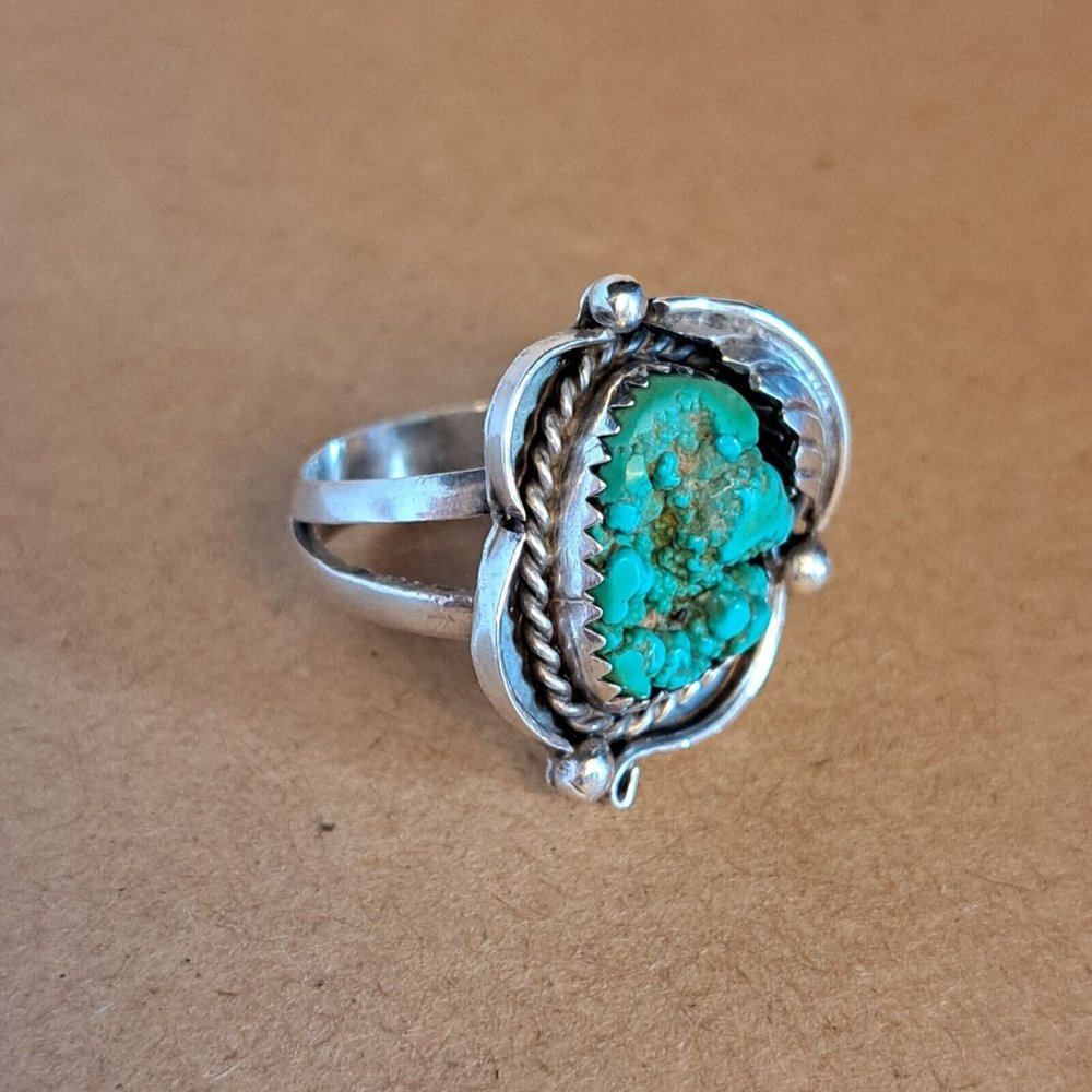 Vintage Navajo Signed Susie Benally Sterling Silver 925 Turquoise Ring Size 6.25 - Picture 5 of 8